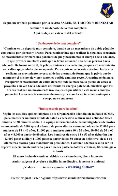 Interesante para quienes quieran jugar a Walking Futbol