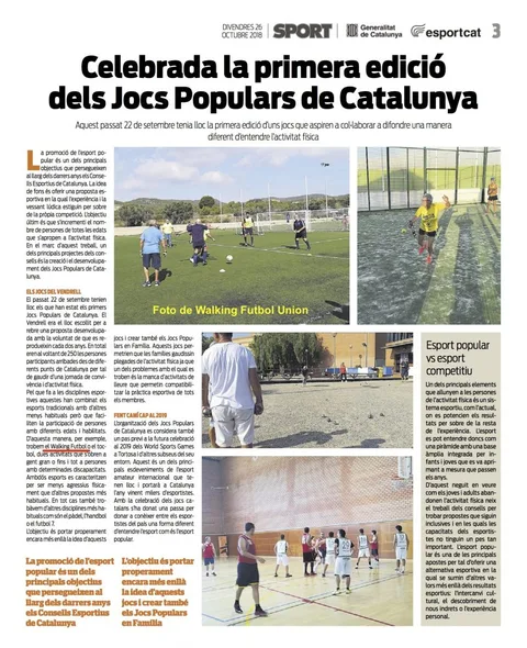 Article in the newspaper SPORT . First Jocs Populars in Catalunya 2.018