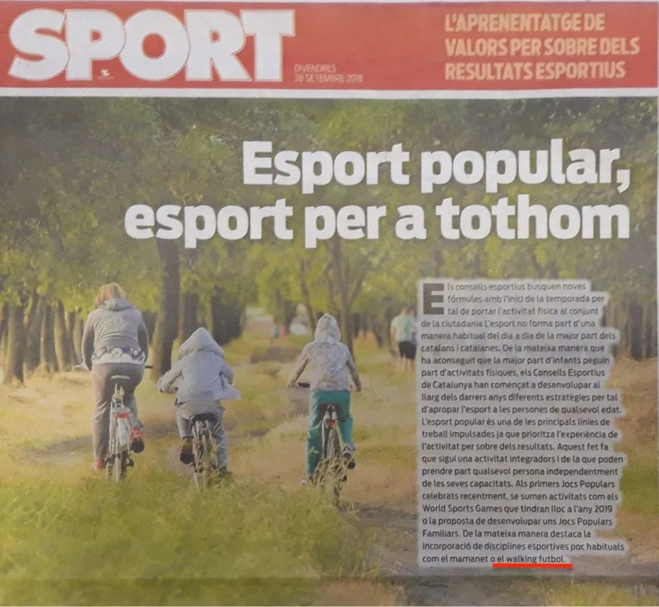 En el diario Sport. Walking Futbol integrado en los Consells Esportius en los primeros Jocs Populars de Catalunya